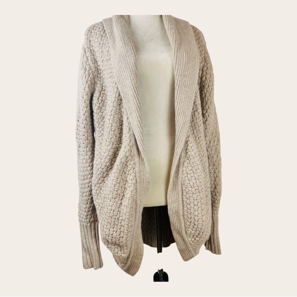 Athleta Wool and Yak Hair Blend Cream Cable Knit Cardigan